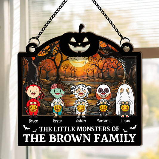 Halloween The Little Monsters - Personalized Window Hanging Suncatcher Ornament