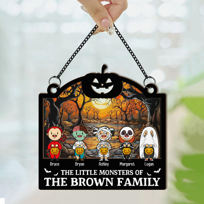 Halloween The Little Monsters - Personalized Window Hanging Suncatcher Ornament