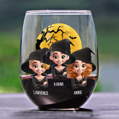 Halloween Besties Sugar & Spice - Personalized Stemless Wine Glass
