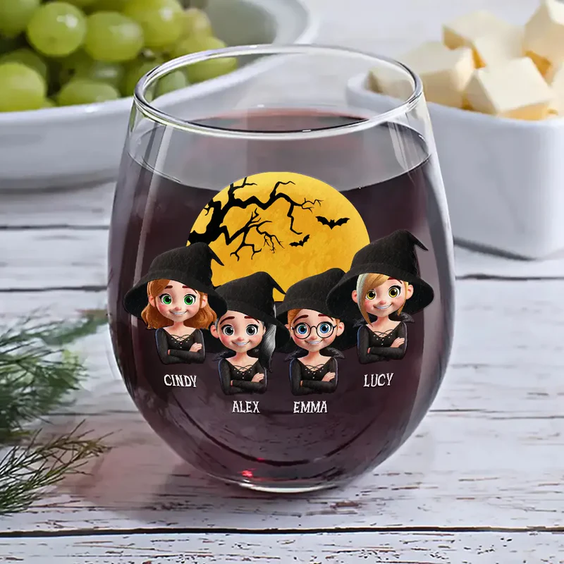 Halloween Besties Sugar & Spice - Personalized Stemless Wine Glass