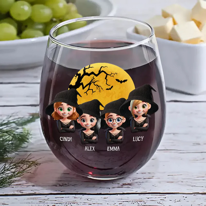 Halloween Besties Sugar & Spice - Personalized Stemless Wine Glass
