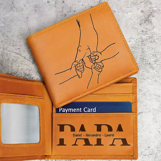 Hand In Hand Grandpa Will Always Protect Grandkid - Personalized Engraved Leather Wallet