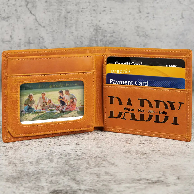 Hand In Hand Grandpa Will Always Protect Grandkid - Personalized Engraved Leather Wallet