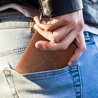 Hand In Hand Grandpa Will Always Protect Grandkid - Personalized Engraved Leather Wallet