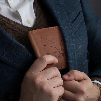 Hand In Hand Grandpa Will Always Protect Grandkid - Personalized Engraved Leather Wallet