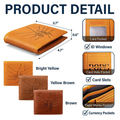 Hand In Hand Grandpa Will Always Protect Grandkid - Personalized Engraved Leather Wallet