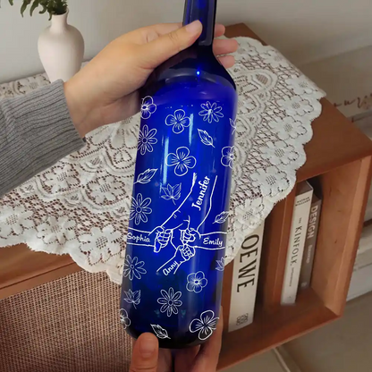 Hand In Hand, I Will Always Protect You - Personalized Blue Bottle Light
