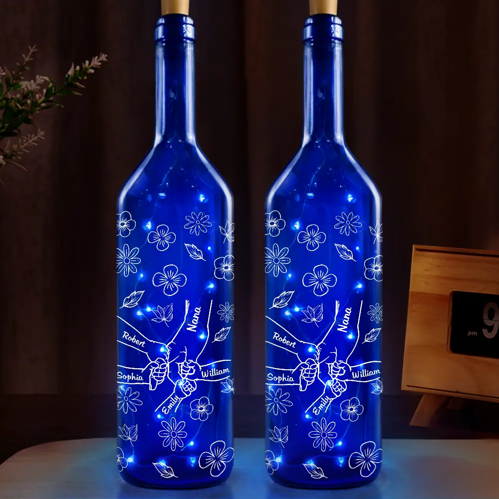 Hand In Hand, I Will Always Protect You - Personalized Blue Bottle Light