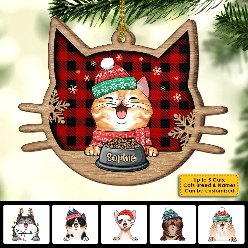 Happy Cat On Christmas Day - Personalized Custom Cat Face Shaped Wood Christmas Ornament ornament The Next Custom Gift