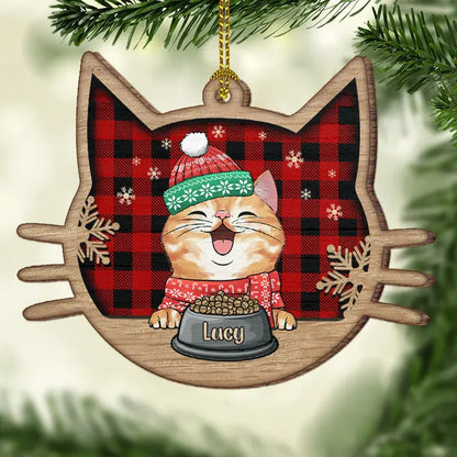 Happy Cat On Christmas Day - Personalized Custom Cat Face Shaped Wood Christmas Ornament ornament The Next Custom Gift