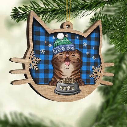 Happy Cat On Christmas Day - Personalized Custom Cat Face Shaped Wood Christmas Ornament ornament The Next Custom Gift