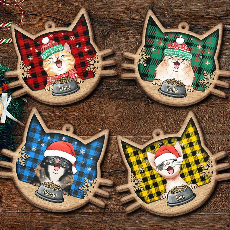 Happy Cat On Christmas Day - Personalized Custom Cat Face Shaped Wood Christmas Ornament ornament The Next Custom Gift