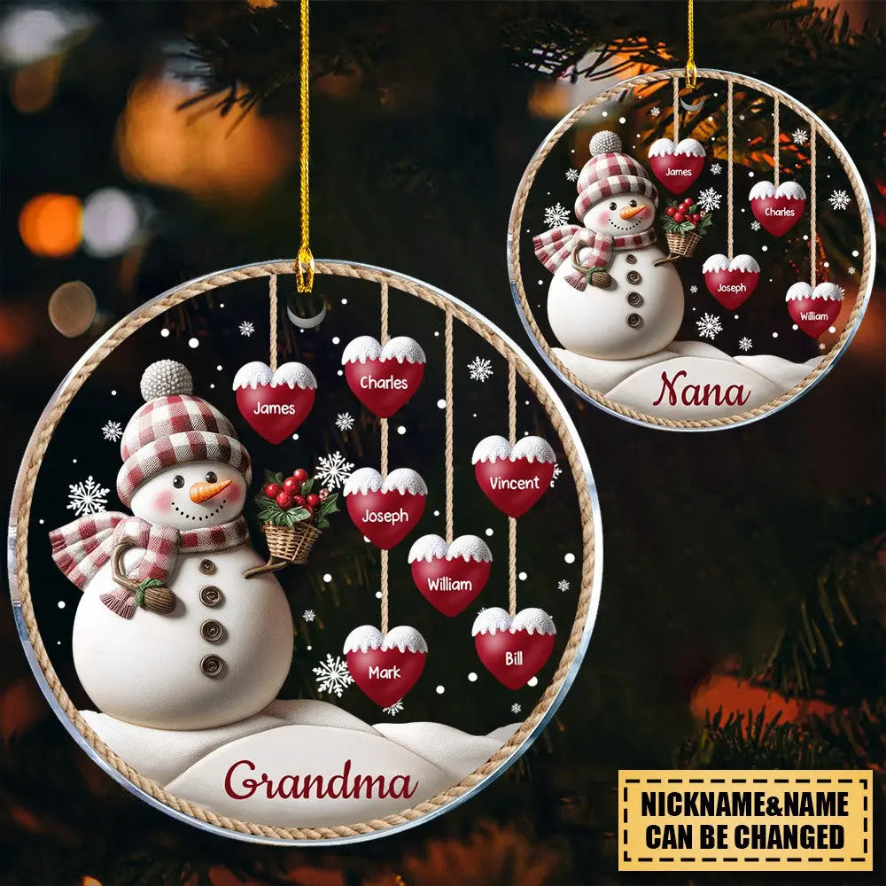 Happy Christmas Snowman Grandma Hanging Sweet Heart Kids Personalized Ornament ornament The Next Custom Gift