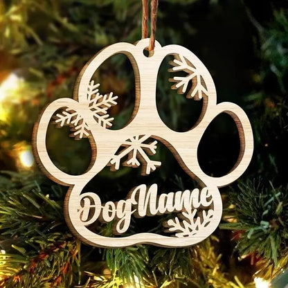 Happy Christmas With Fur Babies - Personalized Custom Paw Shaped Wood Christmas Ornament (Dog, Cat & Angel Wings) - Customized Decoration Gift. ornament The Next Custom Gift