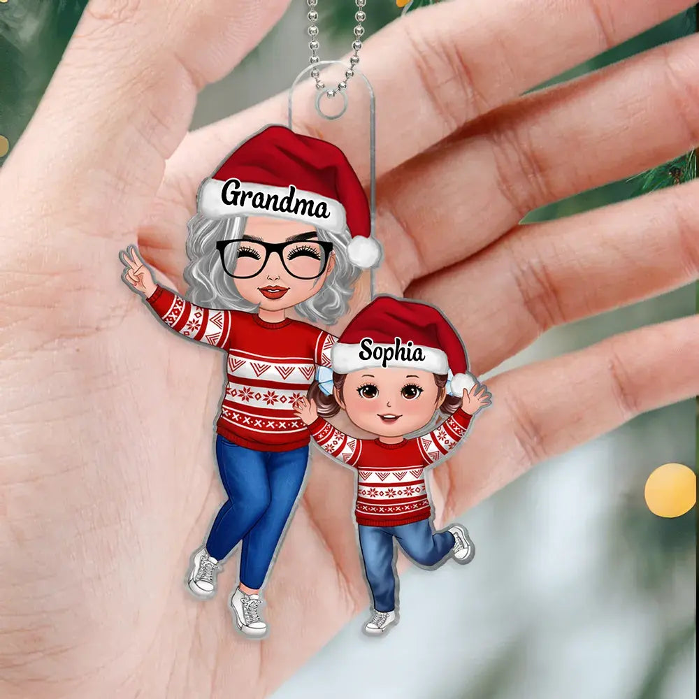 Happy Doll Grandma & Grandkid Christmas Gift For Granddaughter Grandson Personalized Acrylic Ornament ornament The Next Custom Gift