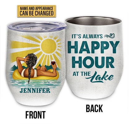 Happy Hour At The Lake Custom Wine Tumbler, Gift For Best Friends