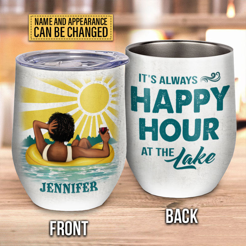 Happy Hour At The Lake Custom Wine Tumbler, Gift For Best Friends