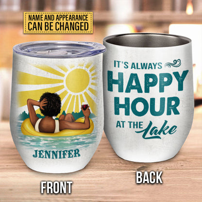 Happy Hour At The Lake Custom Wine Tumbler, Gift For Best Friends