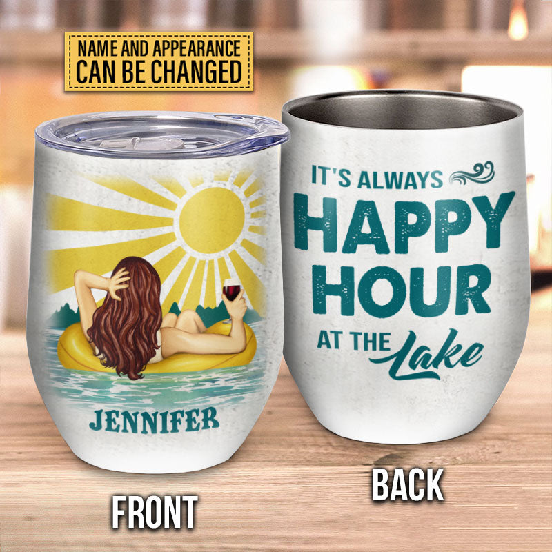 Happy Hour At The Lake Custom Wine Tumbler, Gift For Best Friends