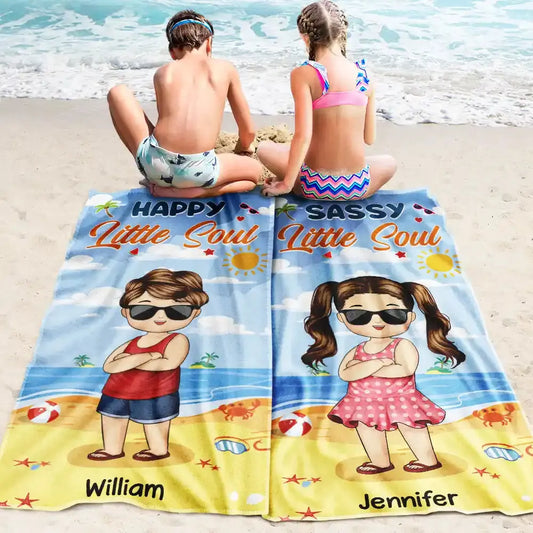 Happy Little Soul - Personalized Beach Towel Beach Towel The Next Custom Gift