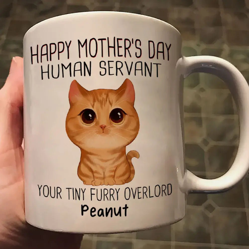 Happy Mother's Day Human Servant Personalized Mug, Mother's Day Gift For Cats Lovers, Cat Mom Mug The Next Custom Gift