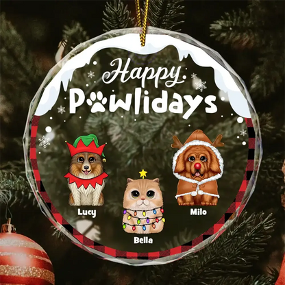 Happy Pawlidays Christmas Dog Cat - Personalized Circle Glass Ornament Ornament The Next Custom Gift