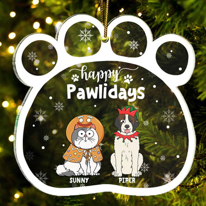 Happy Pawlidays Funny Cartoon Dogs Cats - Christmas Gift For Pet Lovers - Personalized Custom Shaped Acrylic Ornament ornament The Next Custom Gift