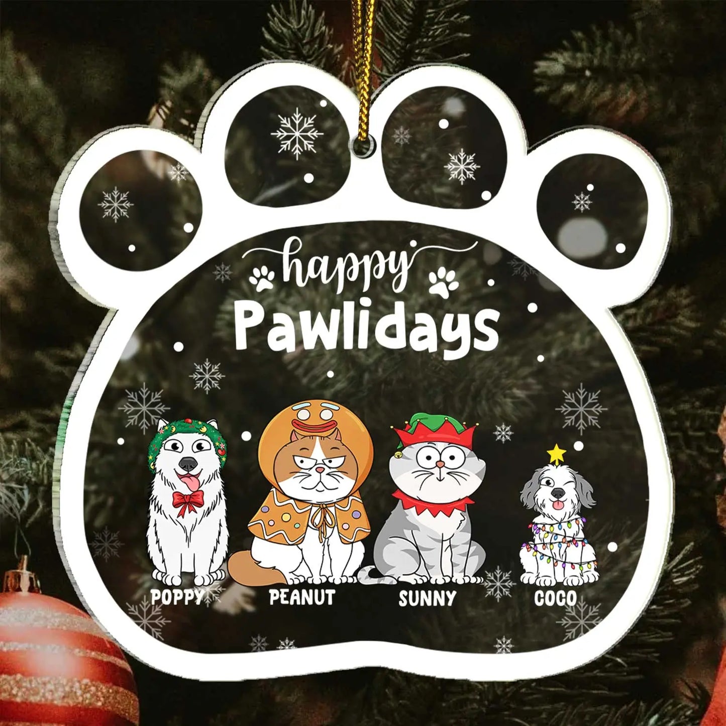 Happy Pawlidays Funny Cartoon Dogs Cats - Christmas Gift For Pet Lovers - Personalized Custom Shaped Acrylic Ornament ornament The Next Custom Gift