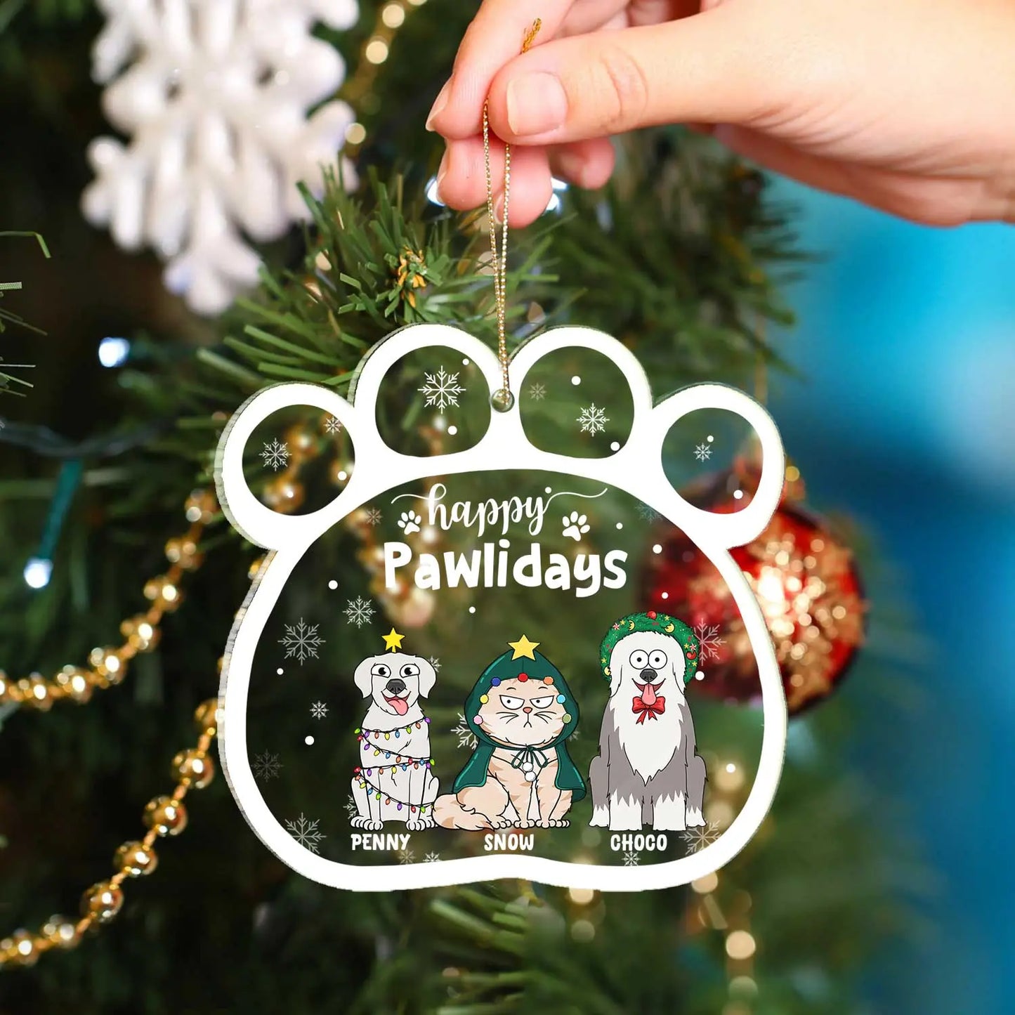 Happy Pawlidays Funny Cartoon Dogs Cats - Christmas Gift For Pet Lovers - Personalized Custom Shaped Acrylic Ornament ornament The Next Custom Gift