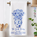 Happy Family Toile Birth Flower Vase - Personalized Kitchen Towel