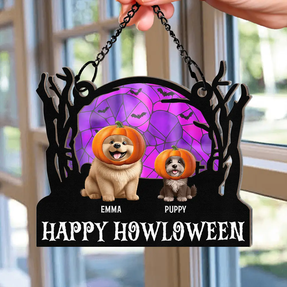 Happy Meowloween Halloween Pets - Personalized Window Hanging Suncatcher Ornament