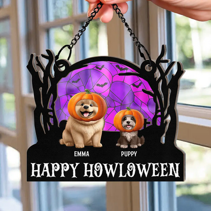 Happy Meowloween Halloween Pets - Personalized Window Hanging Suncatcher Ornament
