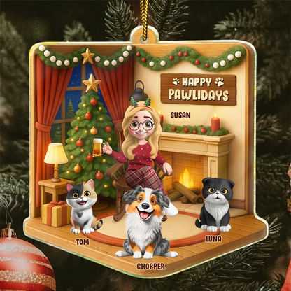 Happy Pawlidays Christmas House Model - Personalized Custom Shaped Acrylic Ornament