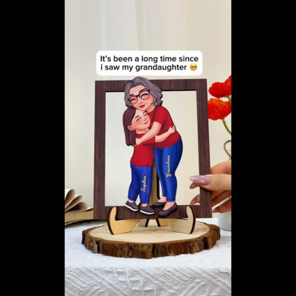 Grandma Grandkid Hugging Frame Personalized Wooden Plaque, Gift For Grandma