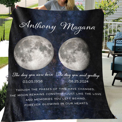 Lost Loved One Moon Phase Art Memorial Sympathy Gift Personalized Fleece Blanket