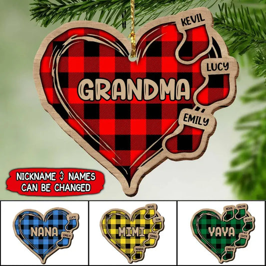 Heart Christmas Socks Mom Grandma Personalized Wood Ornament Ornament The Next Custom Gift