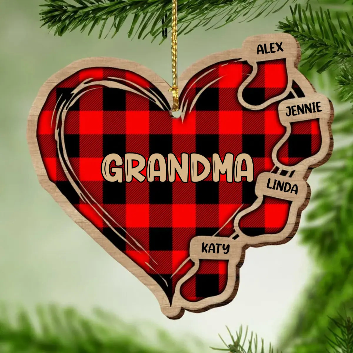 Heart Christmas Socks Mom Grandma Personalized Wood Ornament Ornament The Next Custom Gift