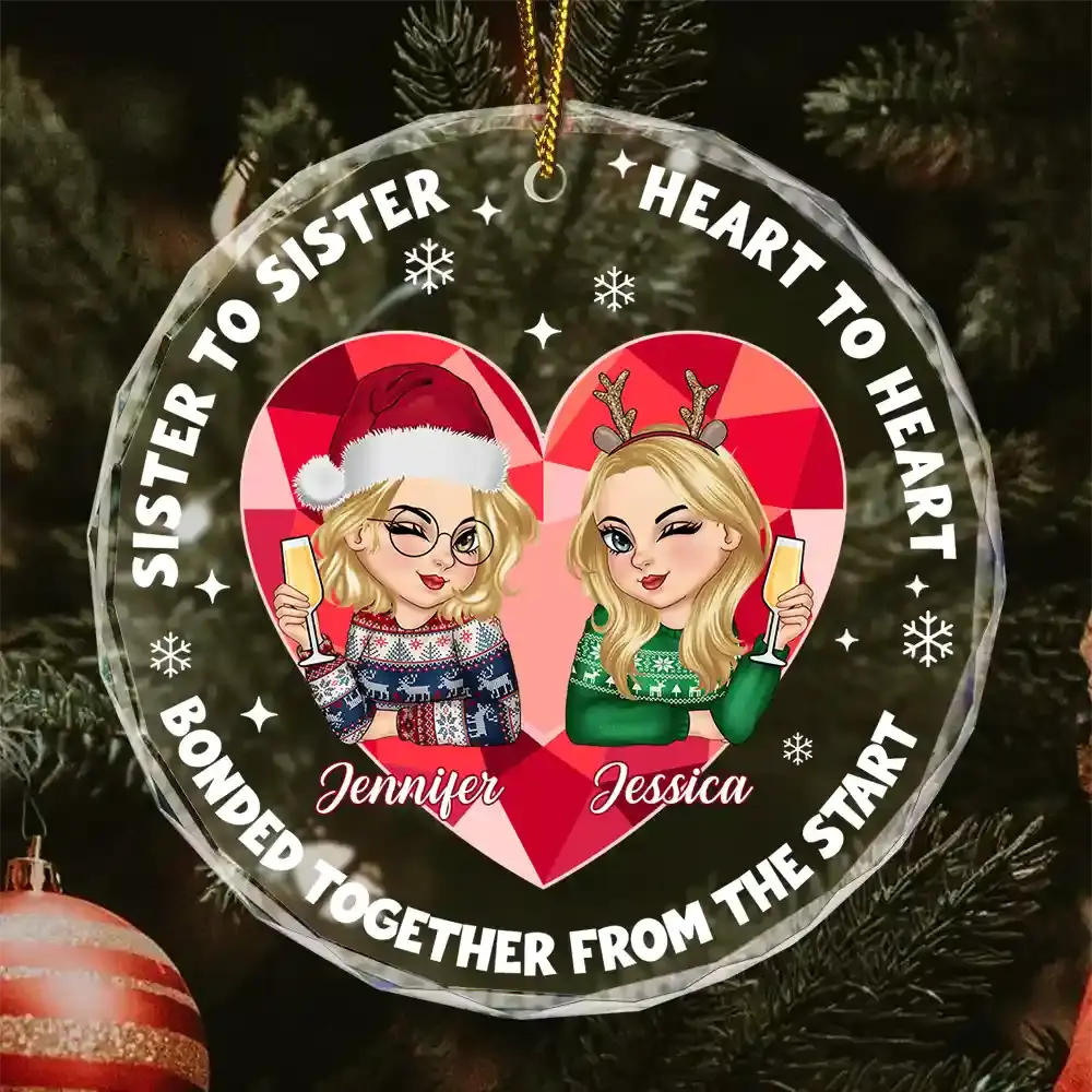 Heart To Heart - Personalized Circle Glass Ornament ornament The Next Custom Gift