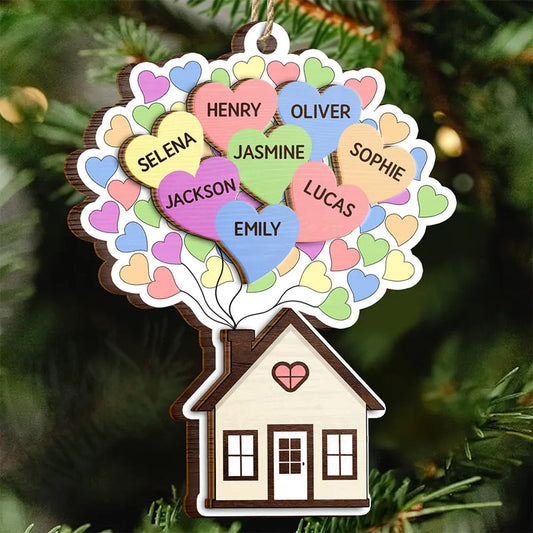 Heart Balloon House For Family - Personalized Wooden Ornament