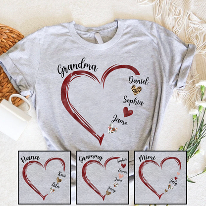 Grandma and Grandkids Hearts, Best Gift Mother's Day, Custom Grandma Shirt, Personalized Mother's Day Shirt