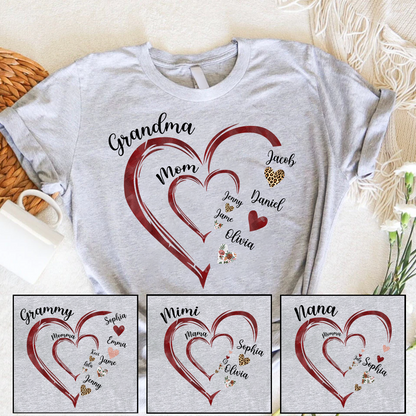 Personalized Heart Mom Grandma And Kids Shirt, Custom Name Mother's Day Shirt, Gift For Birthday Mother's Day, Gift for Mom Grandma Mimi Nana Gigi Gaga