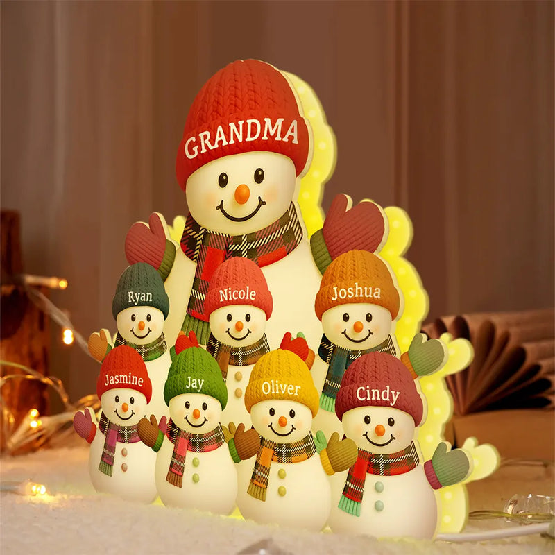 Heartwarming Snowman Grandma Grandkids - Personalized Custom Shaped Light Box