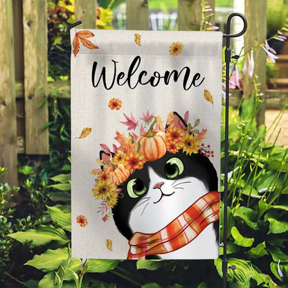 Hello Fall Cute Peeking Cat Personalized Garden Flag Garden Flag The Next Custom Gift