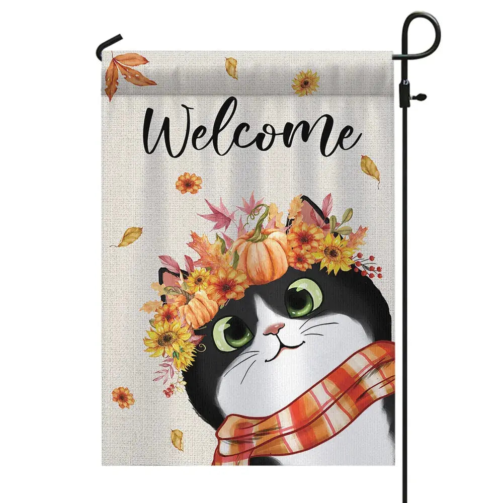 Hello Fall Cute Peeking Cat Personalized Garden Flag Garden Flag The Next Custom Gift