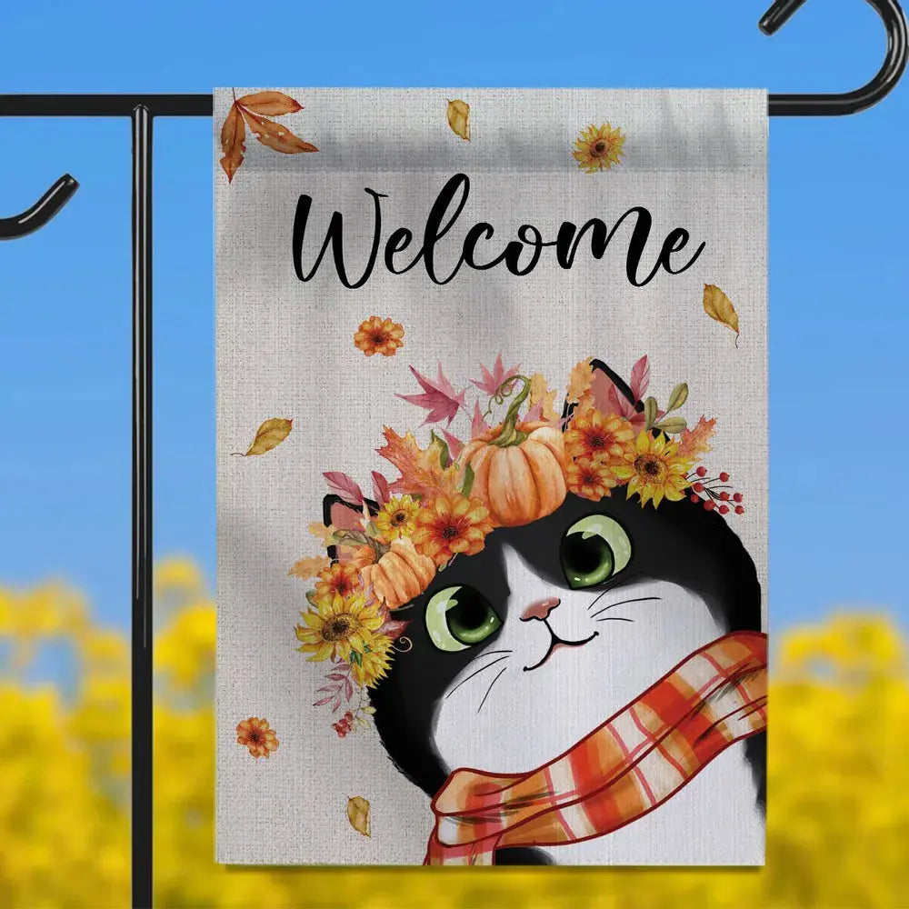 Hello Fall Cute Peeking Cat Personalized Garden Flag Garden Flag The Next Custom Gift