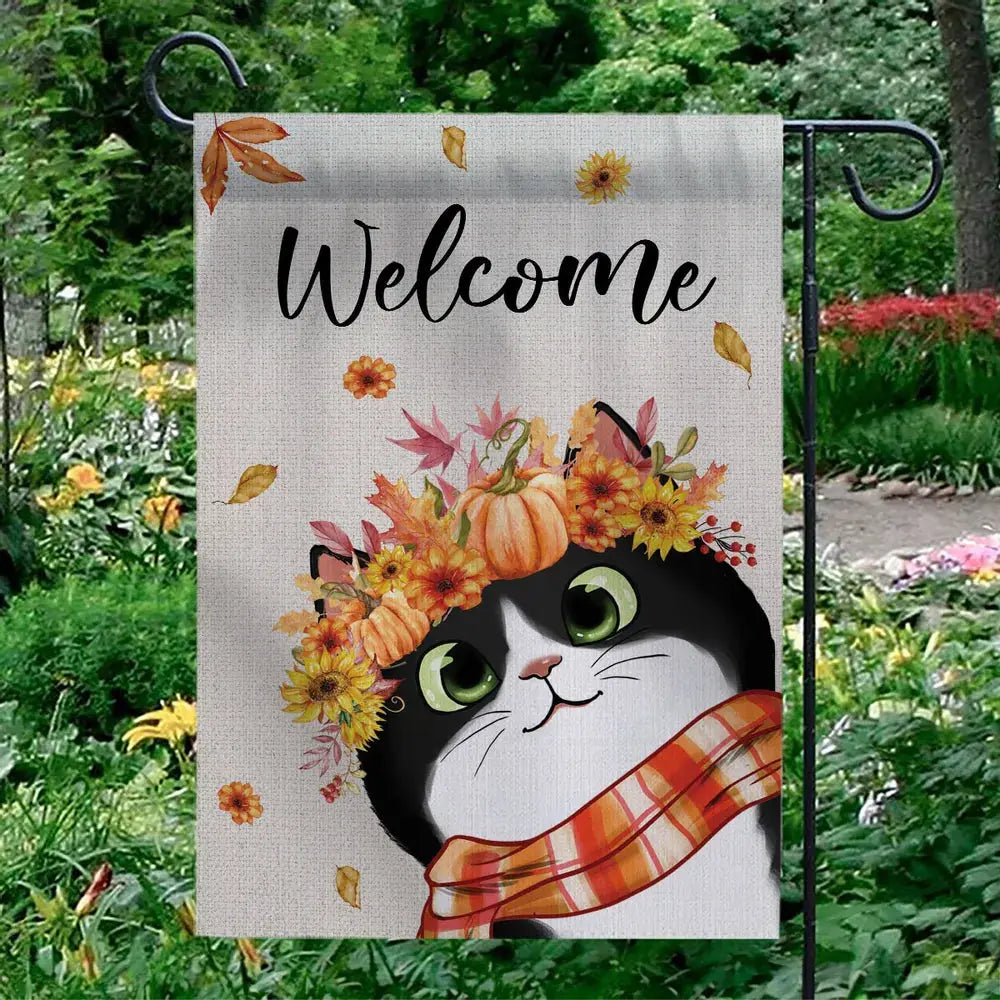 Hello Fall Cute Peeking Cat Personalized Garden Flag Garden Flag The Next Custom Gift