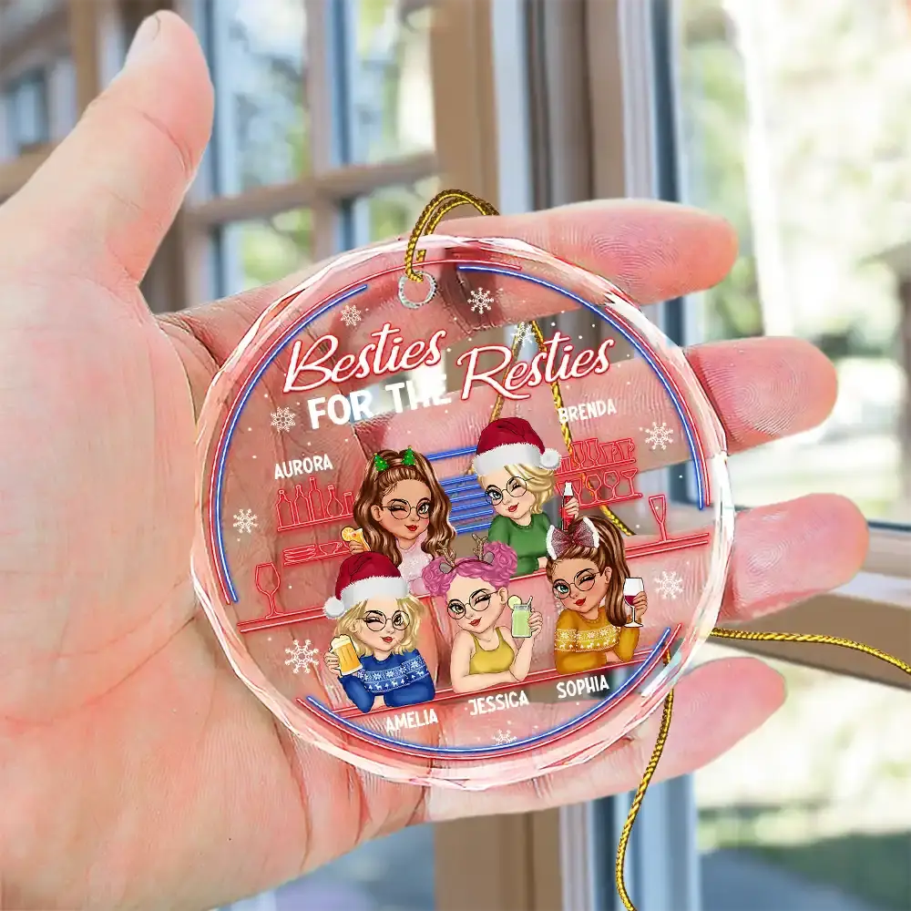 Here's To Another Year Of Bonding Over Alcohol Christmas Bestie - Personalized Circle Glass Ornament ornament The Next Custom Gift