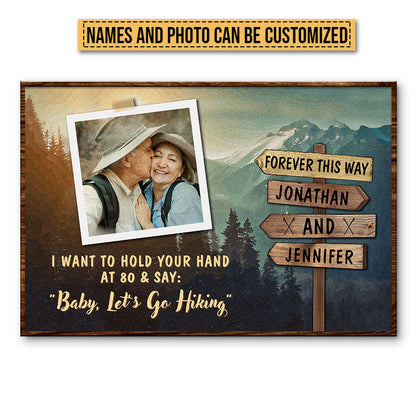Custom Photo Hiking Couple Hold Your Hand Custom Poster, Gifts For Wedding, Anniversary, Birthday
