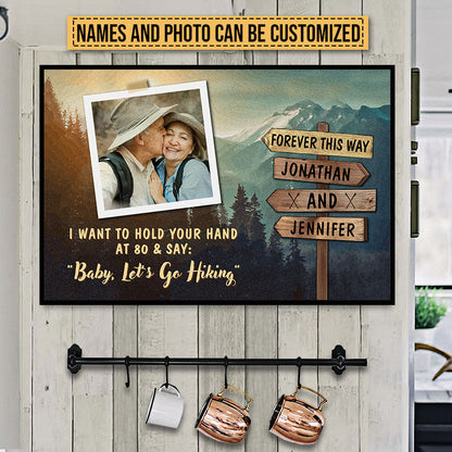 Custom Photo Hiking Couple Hold Your Hand Custom Poster, Gifts For Wedding, Anniversary, Birthday