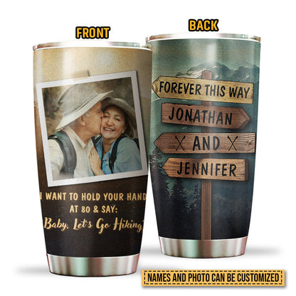 Custom Photo Hiking Couple Hold Your Hand Custom Tumbler, Gifts For Wedding, Anniversary, Birthday